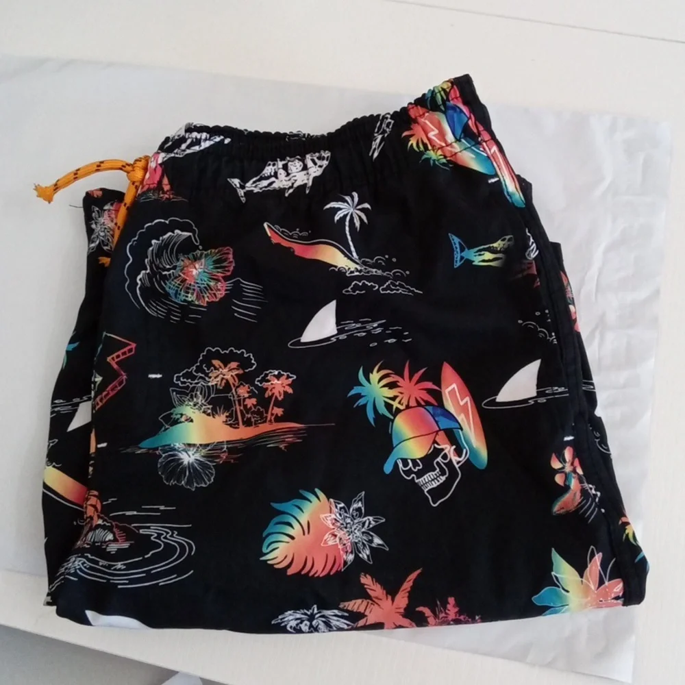 Wonder Nation Boys Swim Trunks XL 14-16 Black Tropical Print Swim Shorts